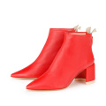 Hot red PU leather winter shoe square heel fashionable daily life boot for woman ladies' ankle boot girl crush style boot